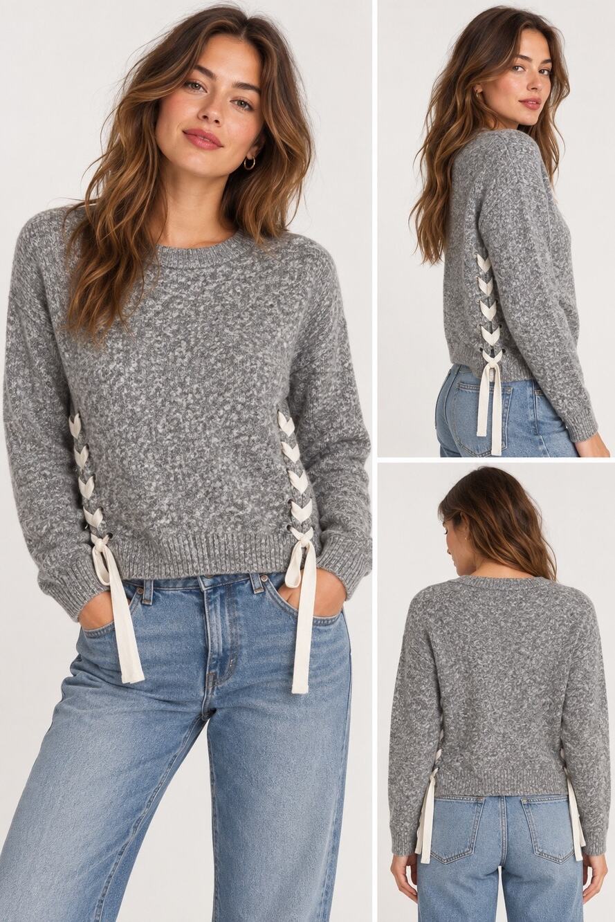 Abercrombie & Fitch Gray Lace-Up Side Sweater